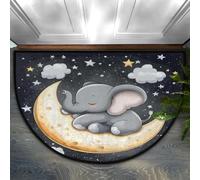 Mexpekil Half Moon Door Mats Indoor, Cartoon Elephant Sleeping On The Moon Washable Anti Slip Floor Rug, Home Decor Outdoor Mat for Inside, Entrance, Front Back Door, Garden