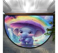 Mexpekil Half Round Door Mat, Cartoon Elephant Rainbow Non-Slip Semi Circle Area Rug for Front Door Hallways Entrance, Washable Indoor Outdoor Doormat