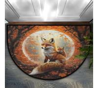Mexpekil Half Round Door Mat, Fox In The Autumn Forest Non-Slip Semi Circle Area Rug for Front Door Hallways Entrance, Washable Indoor Outdoor Doormat