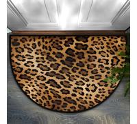 Mexpekil Half Round Door Mat, Retro Animal Leopard Print Non-Slip Semi Circle Area Rug for Front Door Hallways Entrance, Washable Indoor Outdoor Doormat