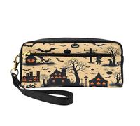 Mexpekil Halloween Bats Pencil Case Castle Tree Print Travel Makeup Pouch Pen Bag Holder Purse Leather Cosmetic Makeup Brush Bag Stationery Box for Kids Girls Boy School Office Supplies