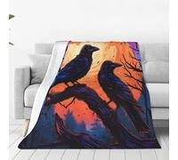 Mexpekil Halloween Crow Moon Tree Throw Blanket, Soft Warm Fleece Blanket Fluffy Plush Flannel Blanket For Bed Sofa Couch Home 150x200cm