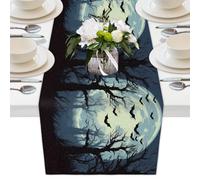 Mexpekil Halloween Full Moon Forest Bats Table Runner 33x178 cm, Decortaive Polyester Table Runners for Dining Tables Wedding Holiday Party