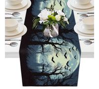 Mexpekil Halloween Full Moon Forest Bats Table Runner 33x228 cm, Decortaive Polyester Table Runners for Dining Tables Wedding Holiday Party