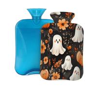 Mexpekil Halloween Ghost Pumpkins Hot Water Bottle with Cover, 2L PVC Hot Water Bag for Pain Relief, Feet, Back, Warmth