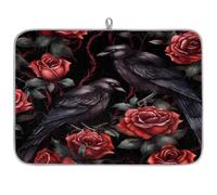 Mexpekil Halloween Rose Crows Dish Drying Mat 18x24 in, Absorbent Kitchen Counter Mats Dish Drainer Pad, Quick Dry Coffee Bar Mat