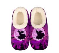 Mexpekil Halloween Witch Moon Bats Tree Slipper Socks, Memory Foam Slippers for Women Men Indoor Cozy Non Slip Plush House Shoes with Grippers M