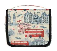 Mexpekil Hand Drawn London Big Ben Bus Toiletry Bag for Women Men Ladies, Waterproof Hanging Travel Wash Bag with Hook, Cosmetic Makeup Bag Organiser