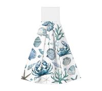 Mexpekil Hanging Hand Towels Highly Absorbent Blue Shell Crab Bathroom Hand Towel Ultra Soft Tea Towels for Kitchen
