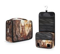 Mexpekil Hanging Toiletry Bag for Women Men Kids Curious Squirrel Tree Travel Makeup Bag Waterproof Large Portable Cosmetic Organiser with Hook and 4 Compartments