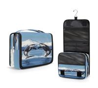 Mexpekil Hanging Toiletry Bag for Women Men Kids Cute Orcas Jumping Art Paitning Travel Makeup Bag Waterproof Large Portable Cosmetic Organiser with Hook and 4 Compartments