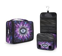 Mexpekil Hanging Toiletry Bag for Women Men Kids Evil Eyes Mandala Flower Travel Makeup Bag Waterproof Large Portable Cosmetic Organiser with Hook and 4 Compartments