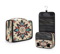 Mexpekil Hanging Toiletry Bag for Women Men Kids Geometric Mandala Ethnic Pattern Travel Makeup Bag Waterproof Large Portable Cosmetic Organiser with Hook and 4 Compartments