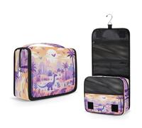 Mexpekil Hanging Toiletry Bag for Women Men Kids Jurassic Cartoon Dinosaur Palm Tree Travel Makeup Bag Waterproof Large Portable Cosmetic Organiser with Hook and 4 Compartments
