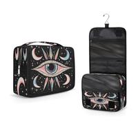 Mexpekil Hanging Toiletry Bag for Women Men Kids Pink Evil Eye Art Painting Travel Makeup Bag Waterproof Large Portable Cosmetic Organiser with Hook and 4 Compartments
