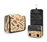 Mexpekil Hanging Toiletry Bag for Women Men Kids Toast Bread Pattern Travel Makeup Bag Waterproof Large Portable Cosmetic Organiser with Hook and 4 Compartments