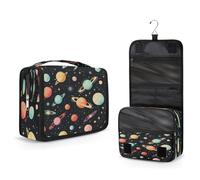 Mexpekil Hanging Toiletry Bag for Women Men Kids Universe Planets Pattern Travel Makeup Bag Waterproof Large Portable Cosmetic Organiser with Hook and 4 Compartments
