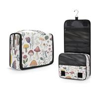 Mexpekil Hanging Toiletry Bag for Women Men Kids Watercolor Mushroom Wildflowers Travel Makeup Bag Waterproof Large Portable Cosmetic Organiser with Hook and 4 Compartments