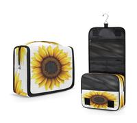 Mexpekil Hanging Toiletry Bag for Women Men Kids Yellow Sunflower Art Travel Makeup Bag Waterproof Large Portable Cosmetic Organiser with Hook and 4 Compartments