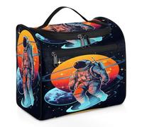 Mexpekil Hanging Travel Toiletry Bag with 11 Compartments, Astronaut Waving in The Universe Patriotism Water-Resistant Makeup Cosmetic Bag Travel Organizer for Accessories Shampoo Full-Size Container