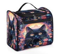 Mexpekil Hanging Travel Toiletry Bag with 11 Compartments, Beach Vacation Cat Watercolor Realistic Water-resistant Makeup Cosmetic Bag Travel Organizer for Accessories Shampoo Full-size Container Toil