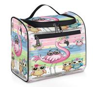 Mexpekil Hanging Travel Toiletry Bag with 11 Compartments, Beautiful Flamingo Owl Cartoon Water-Resistant Makeup Cosmetic Bag Travel Organizer for Accessories Shampoo Full-Size Container Toiletries