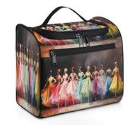 Mexpekil Hanging Travel Toiletry Bag with 11 Compartments, Beautiful Girls Dancing Ballet on Stage Watercolor Water-resistant Makeup Cosmetic Bag Travel Organizer for Accessories Shampoo Full-size Con