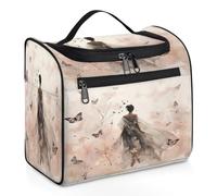 Mexpekil Hanging Travel Toiletry Bag with 11 Compartments, Beautiful woman turning away from a butterfly bush Watercolor Water-resistant Makeup Cosmetic Bag Travel Organizer for Accessories Shampoo Fu