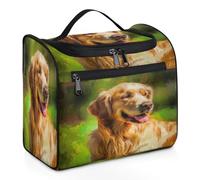 Mexpekil Hanging Travel Toiletry Bag with 11 Compartments, Big Golden Hair Dog Animal Oil Painting Water-resistant Makeup Cosmetic Bag Travel Organizer for Accessories Shampoo Full-size Container Toil