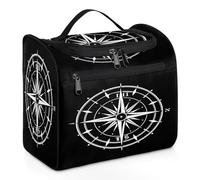 Mexpekil Hanging Travel Toiletry Bag with 11 Compartments, Black and White Compass Creative Design Water-resistant Makeup Cosmetic Bag Travel Organizer for Accessories Shampoo Full-size Container Toil