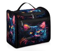 Mexpekil Hanging Travel Toiletry Bag with 11 Compartments, Black Cat Red Cat Blue Cat Animal Theme Water-resistant Makeup Cosmetic Bag Travel Organizer for Accessories Shampoo Full-size Container Toil