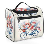 Mexpekil Hanging Travel Toiletry Bag with 11 Compartments, Blue Bicycle Red Rose Flowers American Flag Water-Resistant Makeup Cosmetic Bag Travel Organizer for Accessories Shampoo Full-Size Container