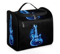 Mexpekil Hanging Travel Toiletry Bag with 11 Compartments, Blue Guitar Water-Resistant Makeup Cosmetic Bag Travel Organizer for Accessories Shampoo Full-Size Container Toiletries