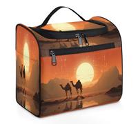 Mexpekil Hanging Travel Toiletry Bag with 11 Compartments, Camel in the Desert at Sunset Art Printing Water-resistant Makeup Cosmetic Bag Travel Organizer for Accessories Shampoo Full-size Container T