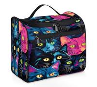 Mexpekil Hanging Travel Toiletry Bag with 11 Compartments, Cat Looking into the Distance Romantic Water-resistant Makeup Cosmetic Bag Travel Organizer for Accessories Shampoo Full-size Container Toile