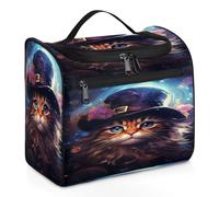 Mexpekil Hanging Travel Toiletry Bag with 11 Compartments, Cat with Witch Hat Rose Vivid Water-Resistant Makeup Cosmetic Bag Travel Organizer for Accessories Shampoo Full-Size Container Toiletries
