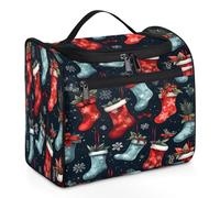Mexpekil Hanging Travel Toiletry Bag with 11 Compartments, Christmas Christmas Stocking Snowflakes Water-resistant Makeup Cosmetic Bag Travel Organizer for Accessories Shampoo Full-size Container Toil