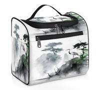 Mexpekil Hanging Travel Toiletry Bag with 11 Compartments, Cranes on the Mountaintop Ink Painting Chinese Style Water-resistant Makeup Cosmetic Bag Travel Organizer for Accessories Shampoo Full-size C