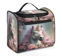 Mexpekil Hanging Travel Toiletry Bag with 11 Compartments, Crowned Unicorn with Purple Head Flower Water-resistant Makeup Cosmetic Bag Travel Organizer for Accessories Shampoo Full-size Container Toil