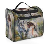 Mexpekil Hanging Travel Toiletry Bag with 11 Compartments, Crying Beauty White Horse Watercolor Water-resistant Makeup Cosmetic Bag Travel Organizer for Accessories Shampoo Full-size Container Toiletr