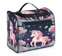 Mexpekil Hanging Travel Toiletry Bag with 11 Compartments, Cute Cartoon Pink Unicorn Water-Resistant Makeup Cosmetic Bag Travel Organizer for Accessories Shampoo Full-Size Container Toiletries