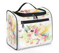 Mexpekil Hanging Travel Toiletry Bag with 11 Compartments, Cute Cartoon Unicorn with Wings Butterfly Water-resistant Makeup Cosmetic Bag Travel Organizer for Accessories Shampoo Full-size Container To
