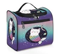 Mexpekil Hanging Travel Toiletry Bag with 11 Compartments, Cute Cat Mermaid Cartoon Water-Resistant Makeup Cosmetic Bag Travel Organizer for Accessories Shampoo Full-Size Container Toiletries