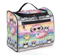 Mexpekil Hanging Travel Toiletry Bag with 11 Compartments, Cute Flamingo Owl Cartoon Water-Resistant Makeup Cosmetic Bag Travel Organizer for Accessories Shampoo Full-Size Container Toiletries