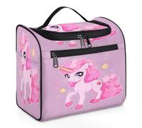 Mexpekil Hanging Travel Toiletry Bag with 11 Compartments, Cute Pink Unicorn Water-Resistant Makeup Cosmetic Bag Travel Organizer for Accessories Shampoo Full-Size Container Toiletries
