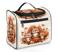 Mexpekil Hanging Travel Toiletry Bag with 11 Compartments, Cute Squirrel Pumpkin Fall Maple Leaves Water-resistant Makeup Cosmetic Bag Travel Organizer for Accessories Shampoo Full-size Container Toil