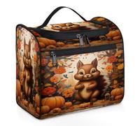 Mexpekil Hanging Travel Toiletry Bag with 11 Compartments, Cute Squirrel Pumpkin Flower Maple Leaf Water-resistant Makeup Cosmetic Bag Travel Organizer for Accessories Shampoo Full-size Container Toil