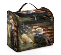Mexpekil Hanging Travel Toiletry Bag with 11 Compartments, Eagle American Flag Abstract Patriotism Water-resistant Makeup Cosmetic Bag Travel Organizer for Accessories Shampoo Full-size Container Toil
