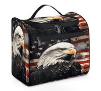 Mexpekil Hanging Travel Toiletry Bag with 11 Compartments, Eagle Patriotism American Flag Water-Resistant Makeup Cosmetic Bag Travel Organizer for Accessories Shampoo Full-Size Container Toiletries