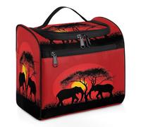 Mexpekil Hanging Travel Toiletry Bag with 11 Compartments, Elephant Lovers in Sunset Water-Resistant Makeup Cosmetic Bag Travel Organizer for Accessories Shampoo Full-Size Container Toiletries